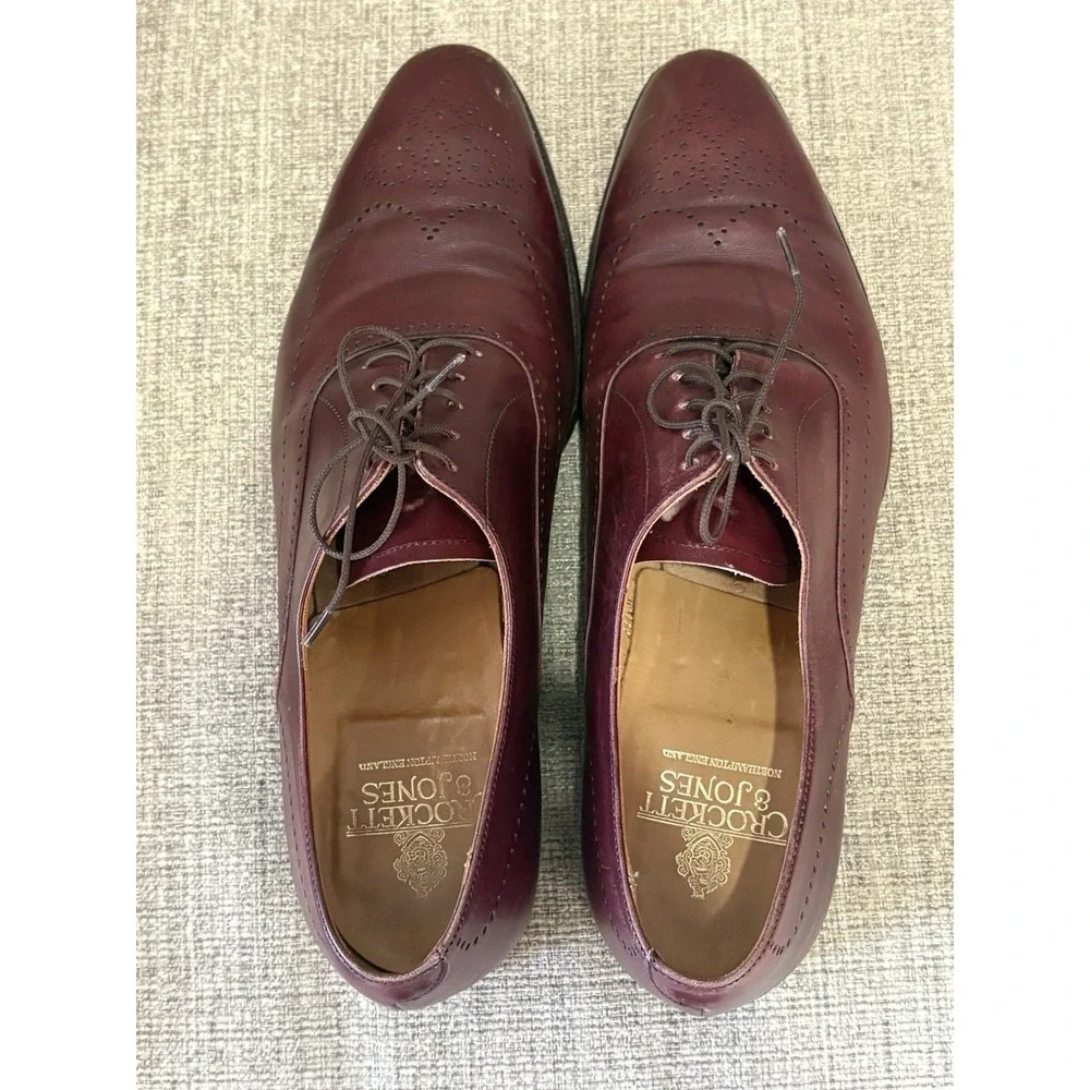 Crockett & Jones Weymouth Burgundy Leather Medallion‎ Toe Oxford Shoes Mens 10 E